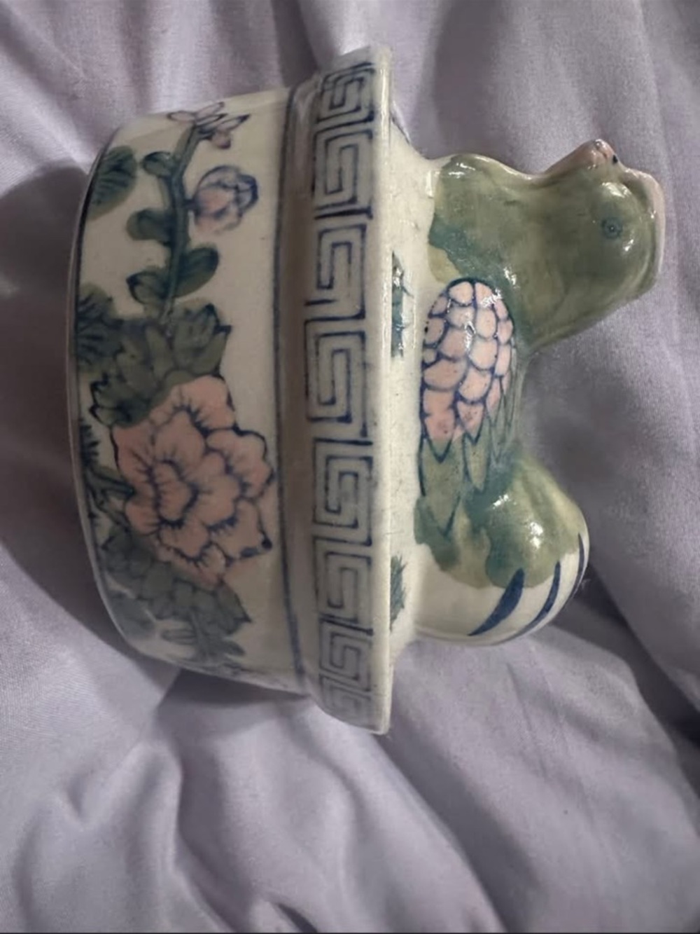 Porcelain Floral hen trinket - Pink and Green